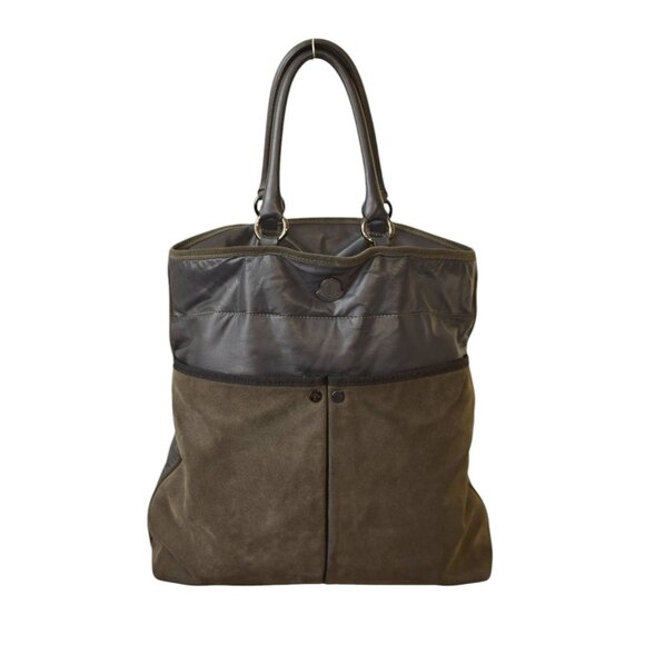 Moncler A Porter Gray Leather Suede Tote Handbag Shoulder bag - Picture 1 of 9